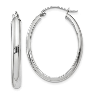 14k White Gold Polished Oval Tube Hoop Earrings (Style TF114)