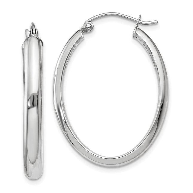 14k White Gold Polished Oval Tube Hoop Earrings, 31.5 x 3.75mm