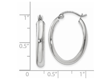 14k White Gold Polished Oval Tube Hoop Earrings (Style TF115)