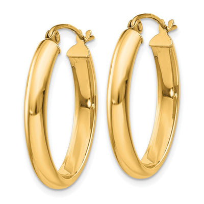 14K Polished Oval Tube Hoop Earrings, 24 x 2.75mm