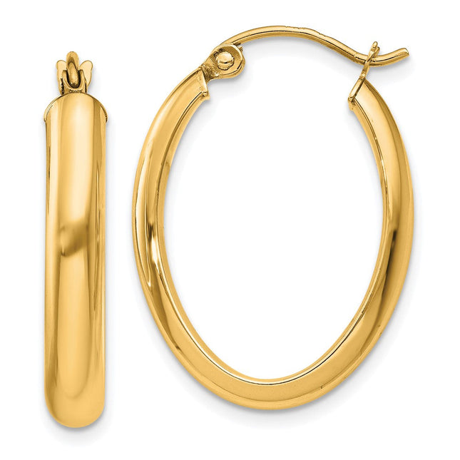 14k Polished Oval Tube Hoop Earrings, 17 x 2.75mm (113Y)