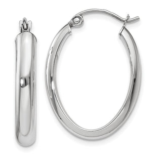 14k White Gold Polished Oval Tube Hoop Earrings (Style TF115)