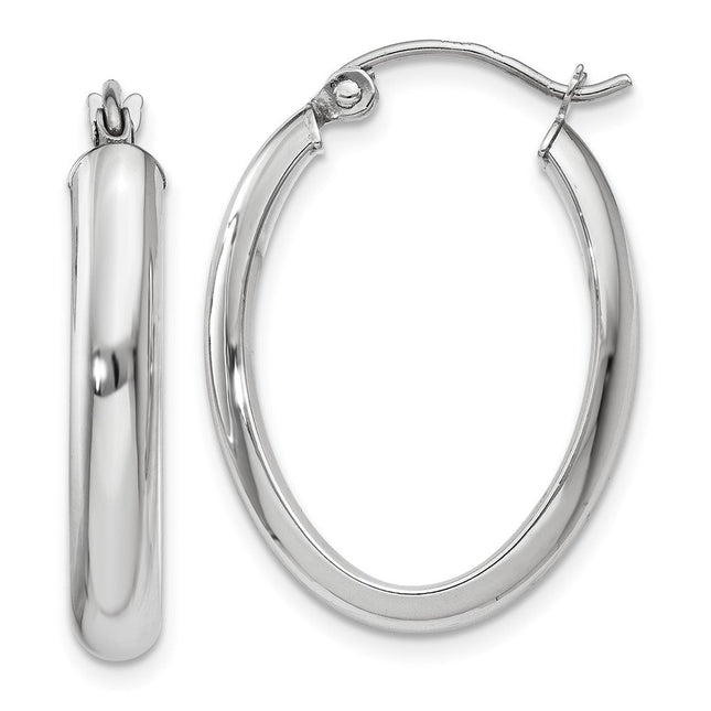14k White Gold Polished Oval Tube Hoop Earrings, 25 x 3.75mm
