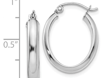 14k White Gold Polished Oval Tube Hoop Earrings (Style TF116)