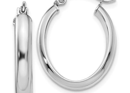 14k White Gold Polished Oval Tube Hoop Earrings (Style TF116)
