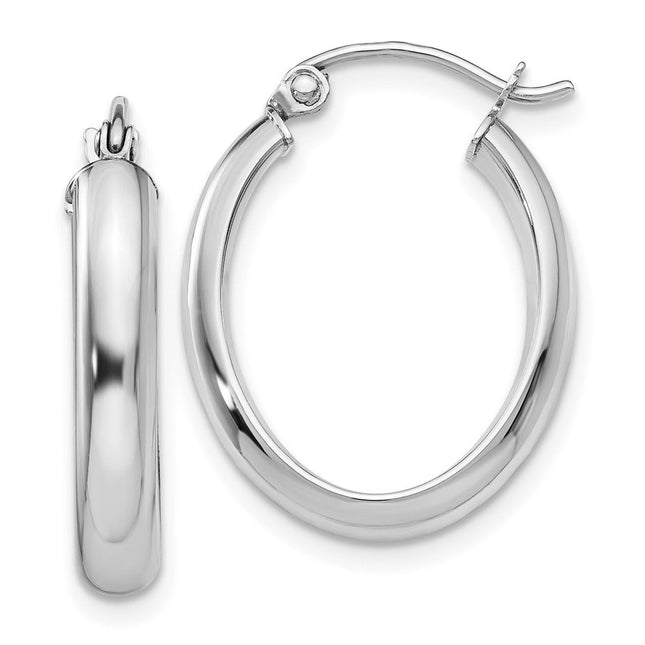 14k White Gold Polished Oval Tube Hoop Earrings, 21.5 x 3.75mm