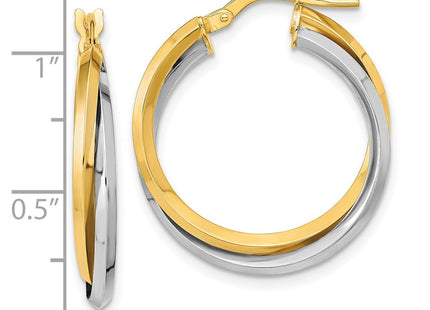 14k Two Tone Polished Double Hoops (Style TF1194)