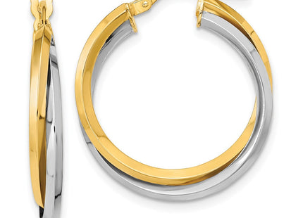 14k Two Tone Polished Double Hoops (Style TF1194)