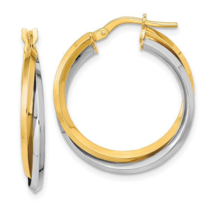 14k Two Tone Polished Double Hoops (Style TF1194)