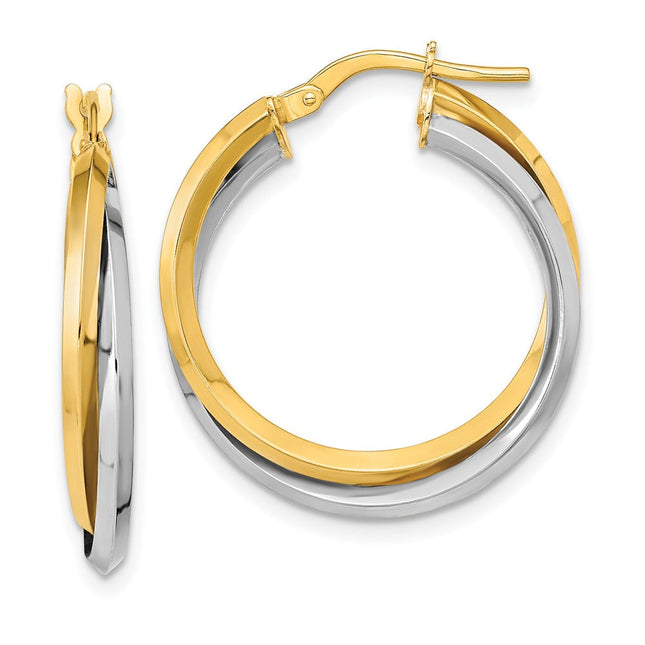 14k Two Tone Polished Double Hoops, 25.22 x 23.4mm