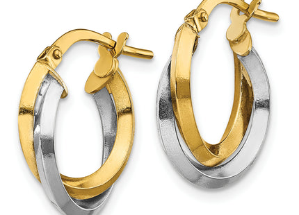 14k Two Tone Polished Double Hoops, 16.5 x 14mm