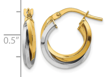 14k Two Tone Polished Double Hoops, 16.5 x 14mm