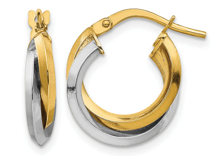 14k Two Tone Polished Double Hoops, 16.5 x 14mm