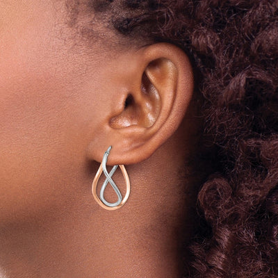 14K Yellow Gold w/White Rhodium and Rose Gold-plated Swirl Hoops