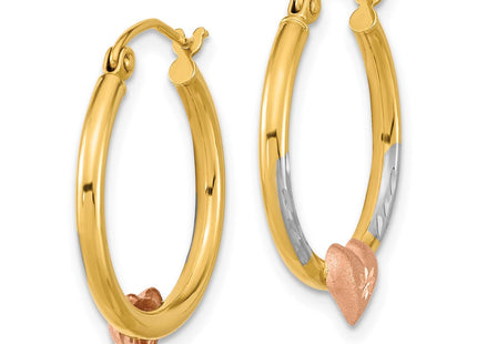14k Two-tone with White Rhodium D/C Heart Hoop Earrings (Style TF1238)