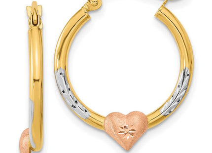 14k Two-tone with White Rhodium D/C Heart Hoop Earrings (Style TF1238)