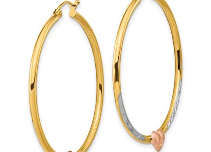 14k Two-tone with White Rhodium D/C Heart Hoop Earrings, 44.25 x 3.5mm