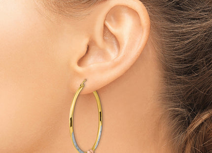 14k Two-tone with White Rhodium D/C Heart Hoop Earrings, 44.25 x 3.5mm