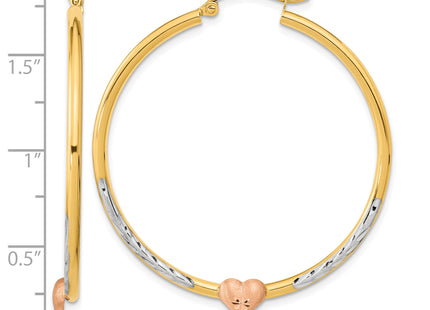 14k Two-tone with White Rhodium D/C Heart Hoop Earrings, 44.25 x 3.5mm