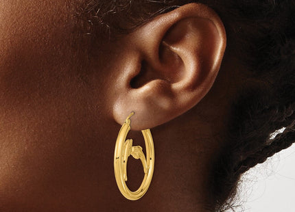 14K gold heart hoop earrings, another view