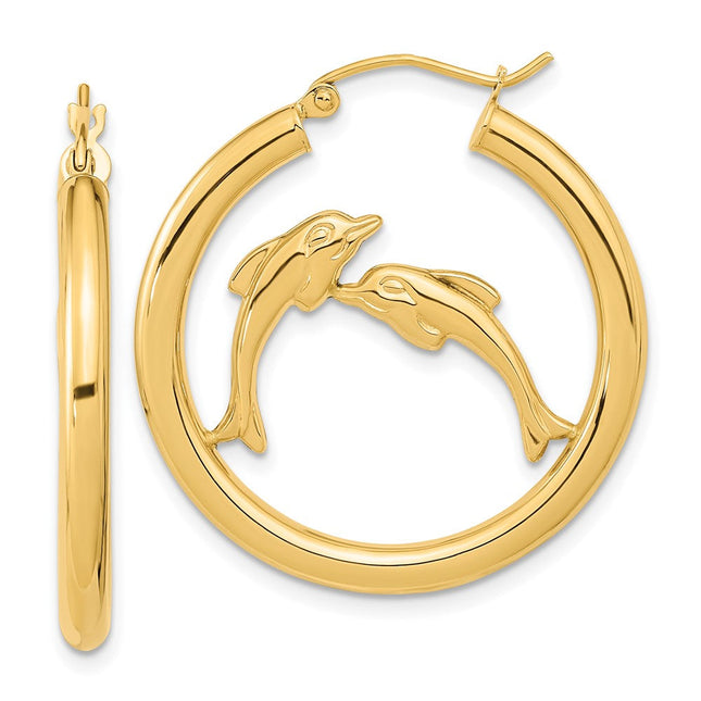 14k Two-tone with White Rhodium D/C Heart Hoop Earrings, 44.25 x 3.5mm
