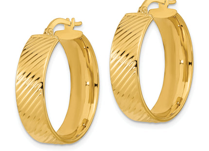 14k Polished Textured Hinged Hoop Earrings, 26.5 x 8mm