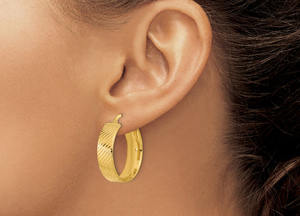 14k Polished Textured Hinged Hoop Earrings, 26.5 x 8mm