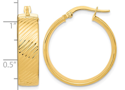 14k Polished Textured Hinged Hoop Earrings, 26.5 x 8mm