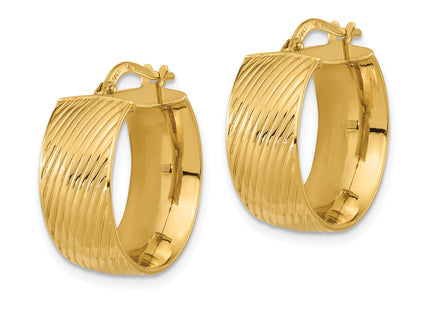 14k Polished Textured Hinged Hoop Earrings, 20.5 x 8mm