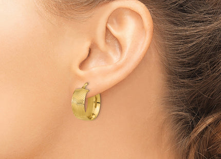 14k Polished Textured Hinged Hoop Earrings, 20.5 x 8mm