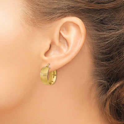 14K Polished Textured Hinged Hoop Earrings, 20.5 x 8mm