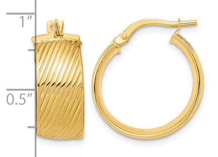 14k Polished Textured Hinged Hoop Earrings, 20.5 x 8mm