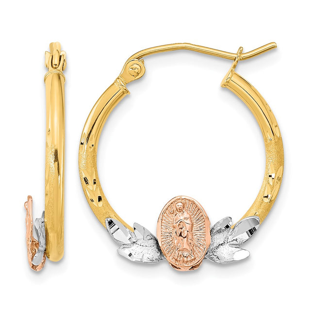 14K Tri-color Guadalupe Hoop Earrings, 22 x 4mm