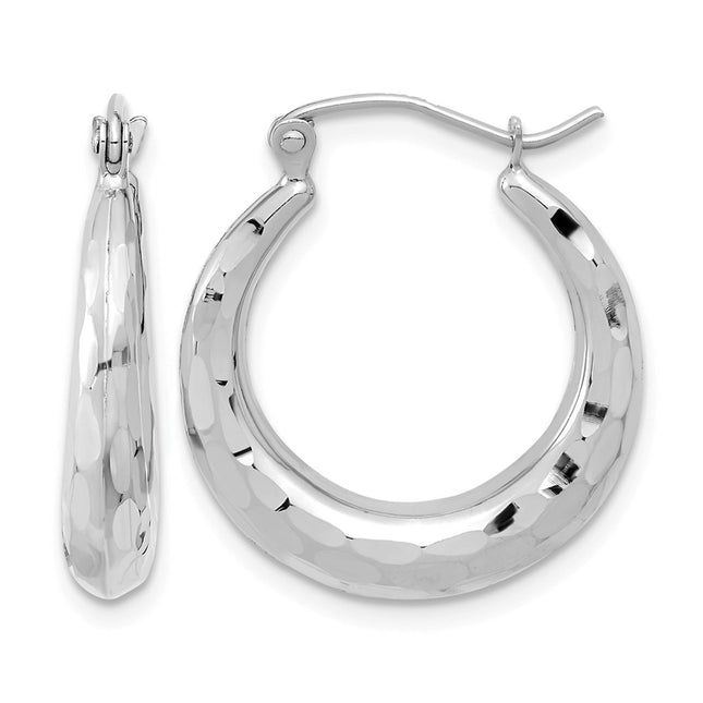 14k White Gold Polished Diamond-cut Hoop Earrings, 22 x 3.5mm