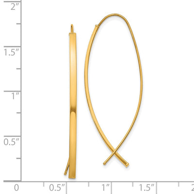 14K Square Tube Wire Threader Earrings, 42.8 x 16.5mm