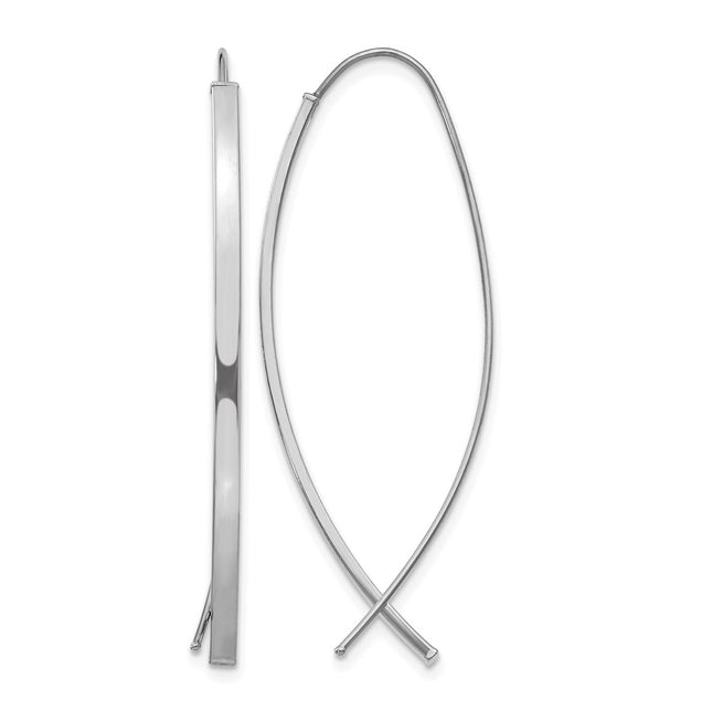 14k Square Tube White Gold Wire Threader Earrings, 42.8 x 16.5mm