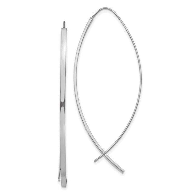 14k Square Tube White Gold Wire Threader Earrings, 57.9 x 22.6mm