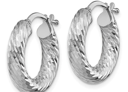 14k White Gold Diamond-cut Round Hoop Earrings (Style TF1332W)