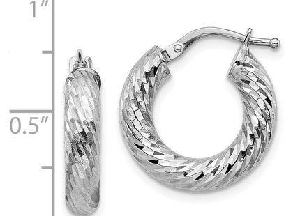 14k White Gold Diamond-cut Round Hoop Earrings (Style TF1332W)
