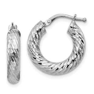 14k White Gold Diamond-cut Round Hoop Earrings (Style TF1332W)