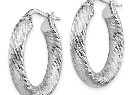 14k White Gold Diamond-cut Round Hoop Earrings (Style TF1333W)