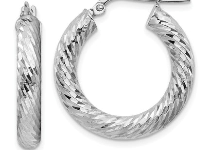 14k White Gold Diamond-cut Round Hoop Earrings (Style TF1333W)