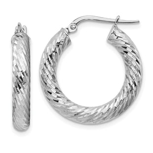 14k White Gold Diamond-cut Round Hoop Earrings (Style TF1333W)