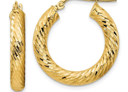 14k Polished Diamond-cut Round Hoop Earrings (Style TF1333)
