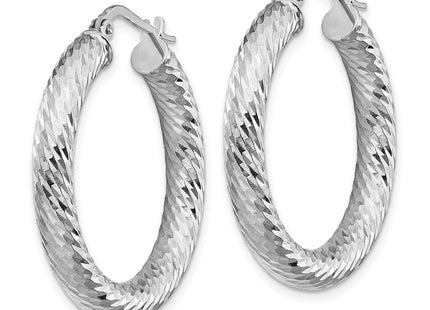 14k White Gold Diamond-cut Round Hoop Earrings (Style TF1334W)