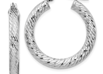 14k White Gold Diamond-cut Round Hoop Earrings (Style TF1334W)