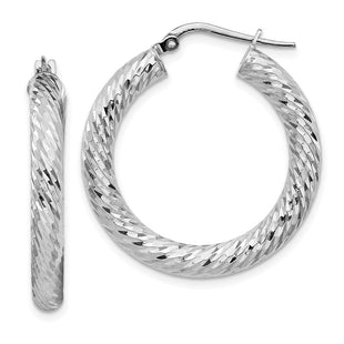 14k White Gold Diamond-cut Round Hoop Earrings (Style TF1334W)