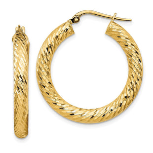 14k Diamond-cut Round Hoop Earrings (Style TF1334)