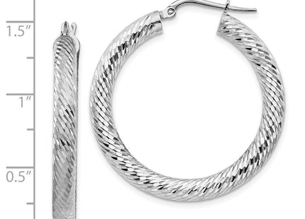 14k White Gold Diamond-cut Round Hoop Earrings (Style TF1335W)