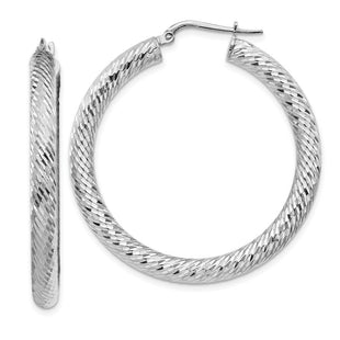 14k White Gold Diamond-cut Round Hoop Earrings (Style TF1336W)